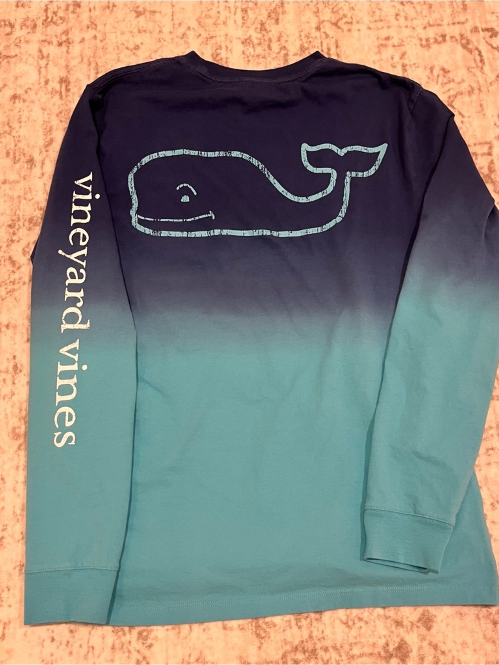 Vineyard Vines Ombre Navy to Teal Whale Long Sleeve Tee